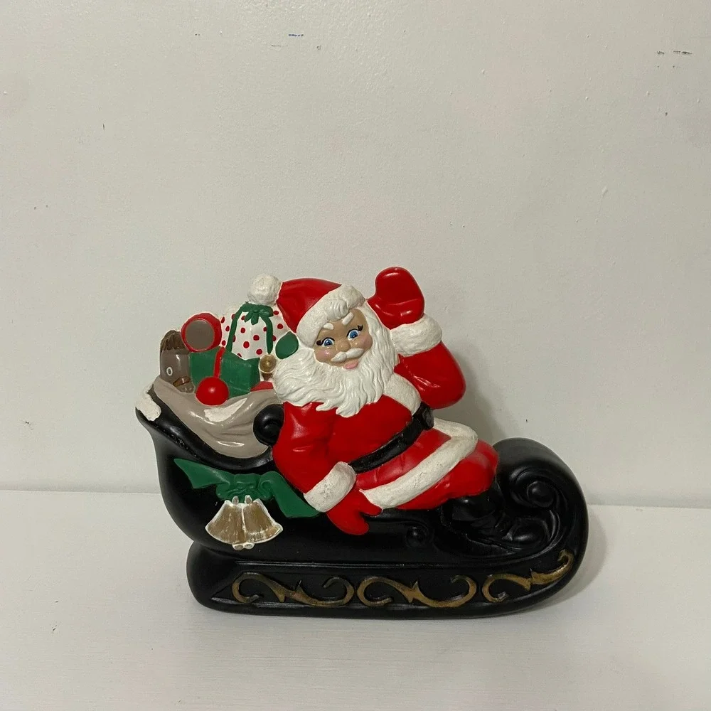 Vintage‎ Santa Claus Handpainted Ceramic Decoration Christmas Sleigh